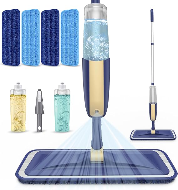 Microfibre Floor Mop with 4 Washable Pads: Spray Mops for Cleaning Floors