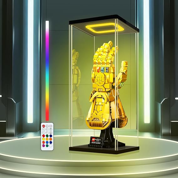 Acrylic Display Case with Color Led Light for Lego 76191/76223-Thickened Clear Display Case for Collectibles Showcase Organizer Box for Action Figures