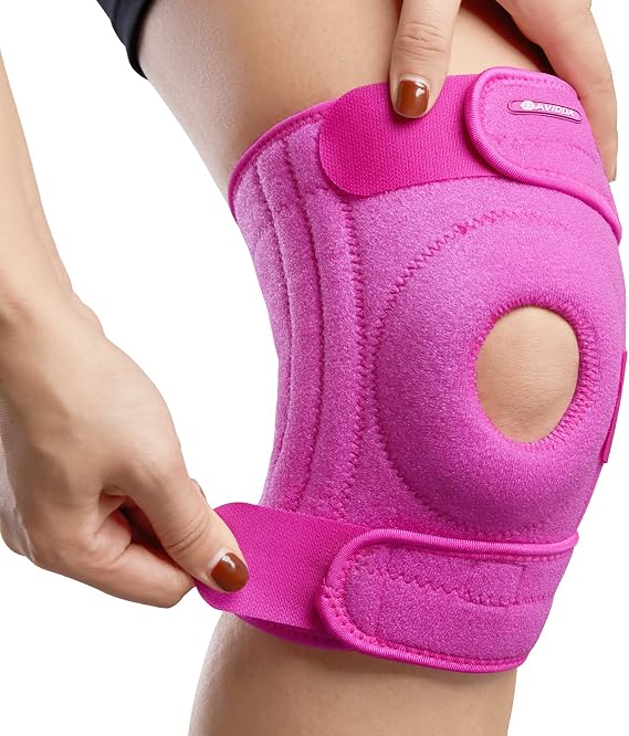 AVIDDA Knee Support for Men and Women - Knee Brace with Open Patella - Compression Sleeve with 3 Straps for Running, Sports, Arthritis, Joint Pain Relief, ACL, MCL, Tendonitis - Pink