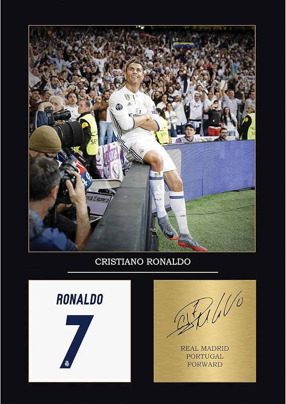 Cristiano Ronaldo Gift Signed A4 Print Display Madrid Digitally Reproduced Signature Ronaldo Gifts For Boys CR7 Gifts