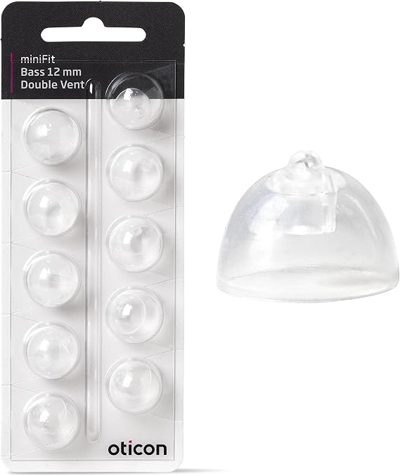 純正Oticon補聴器ドーム MiniFit ダブルベントベース 12mm、OticonブランドOEMデンマーク交換品、最適なパフォーマンスのための本物のアクセサリー-1パック/合計10ドーム