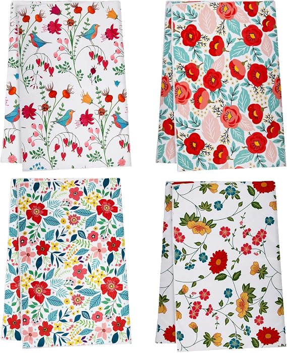 4Pcs Pioneer Woman Kitchen Towels,Microfiber Cloth Dish Hand Towels for Kitchen Bathroom,Oil Painting Flowers Kitchen Towels,Housewarming Gift for Pioneer Women Kitchen Bathroom Home Decor,16 x 24 In