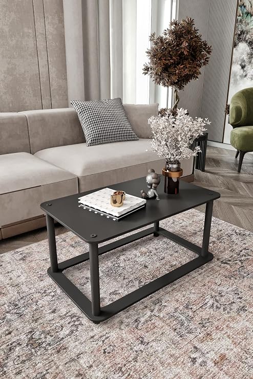 HOLE Kare Sehpa – 70x70 cm Geniş Yüzey, 38 cm Yükseklik, Doğal Ahşap Görünüm, Kolay Montajlı, Modern Tasarım, Salon ve Oturma Alanları İçin Estetik Mobilya (Siyah, 70x40 Dikdortgen)