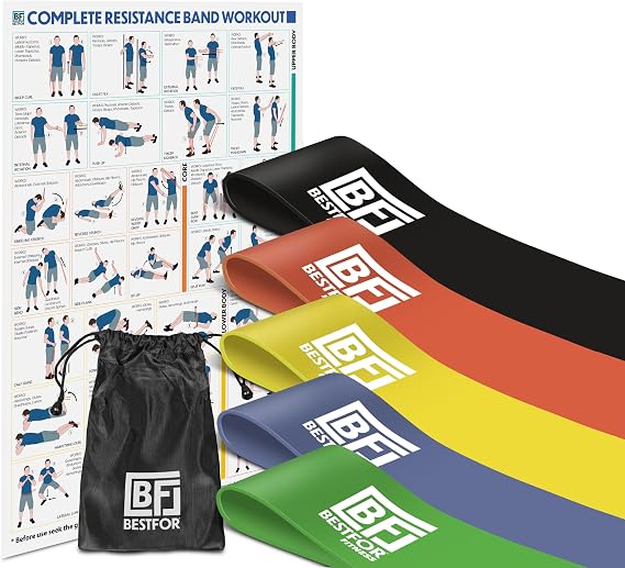 Bestfor Resistance Bands Set of 5, for Both Men and Women, 5 Resistance Levels for Exercises, Training, Fitness, Strength, Workouts, Rehabilitation, Use Anywhere Home, Gym, On the Move,Carry Bag