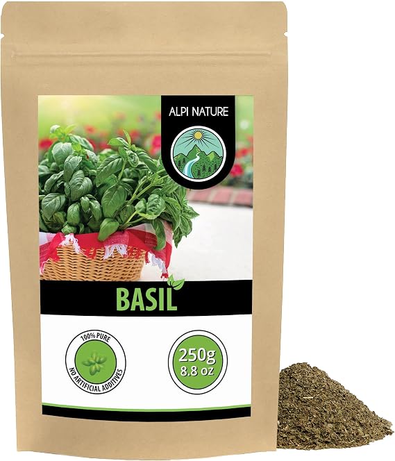 Alpi Nature Dried Basil 250g 8.8 oz, Dried and Rubbed Basil Leaves, Italian Seasoning