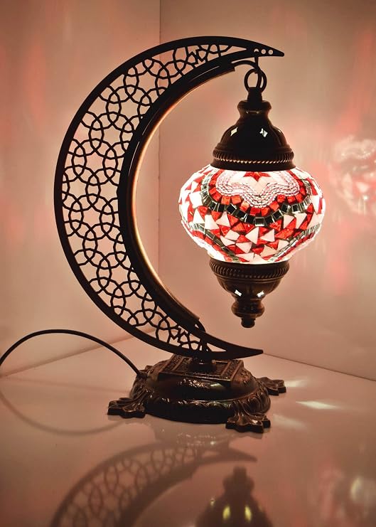 Türk Mozaik Masa Lambası Hilal,Osmanlı Abajur Otantik Lamba, Mozaik Masa Lambası, Model18