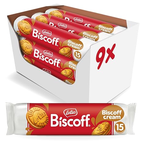 Lotus Biscoff Sandwich Doppelkekse Original Biscoff-Creme-Füllung Vegan Kein Zusatz von Aromen oder Farbstoffen 15 Doppelkekse pro Packung 9 x 150g 1.35 kg