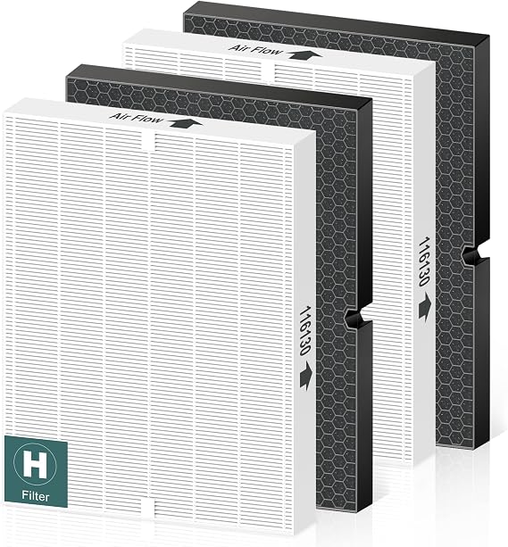 116130 Filter H for Winix 5500-2 AM80 Plasmawave Air Purifier, True HEPA Filter and Activated Carbon Filter Combo Pack, 2 Set