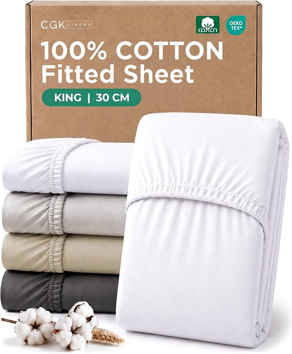 Fitted Sheet King 150x200 - Cotton Sateen 400TC Deep 30cm (12") - White