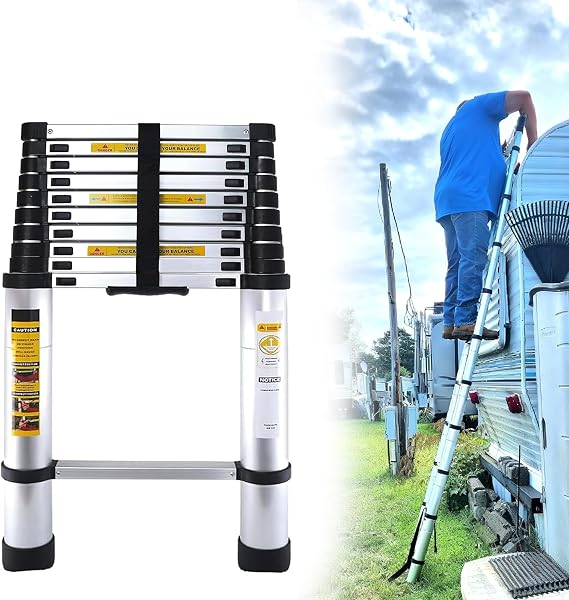 Telescopic Ladder - 3.2M Extendable Step Ladders with Non-Slip Feet, 10.5ft Aluminium Heavy Multi Folding Extension Adjustable Height for Attic Stair Roof Hatch Access Garden Window Outdoor Home