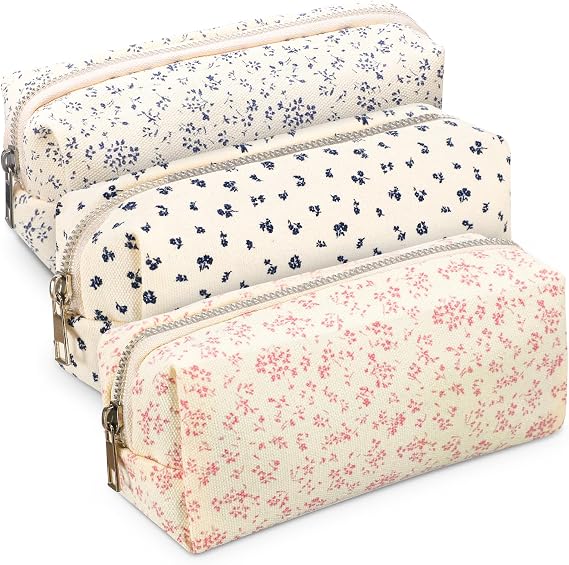 3 Pcs Floral Pencil Case Cute Fabric Pencil Case for Girls