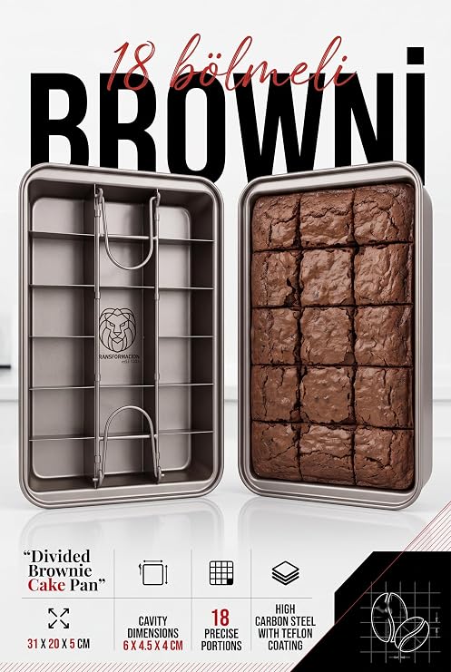 Transformacion 18 Bölmeli Yapışmaz Brownie Kek Kalıbı Çıkarılabilir Izgaralı Karbon Çelik Teflon Bölmeli Fırın Tepsisi Porsiyonluk Mini Kek Bar Kurabiye Hamur İşleri Kalıbı 723425