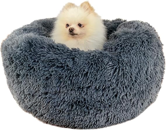 Round Pet bed, Plush Soft Washable Self-Warming Calming Dog Bed Donut Cuddler Round Dog Bed Comfortable for Sleeping Winter(Dark grey,70cm)