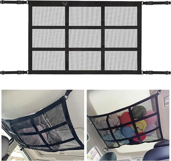 Double Storage Nets for Campervans, Adjustable Car Storage Net with Zipper