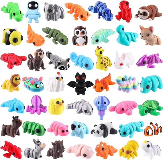 XIMISHOP 50Pcs 3D Printed Mini Animals Flexible Movable Joint Fidget Toys