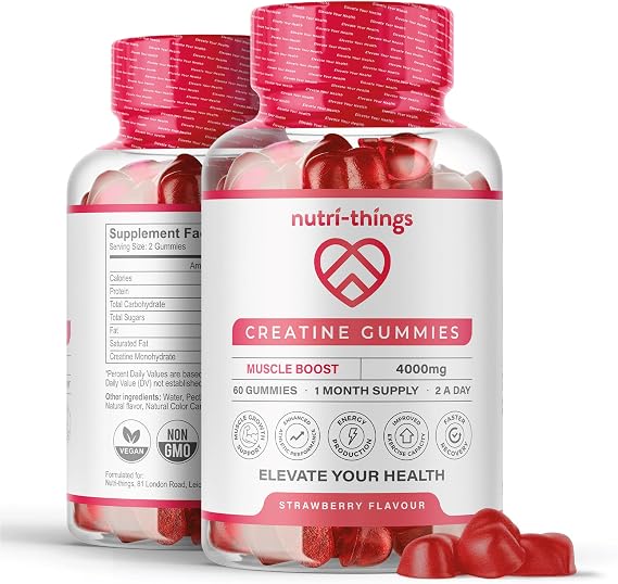 Creatine Gummies - 4000mg Muscle Growth Support - Delicious Strawberry Flavor - Convenient 30-Day Supply (60 Gummies) - Non-GMO, Gluten-Free - Natural Ingredients