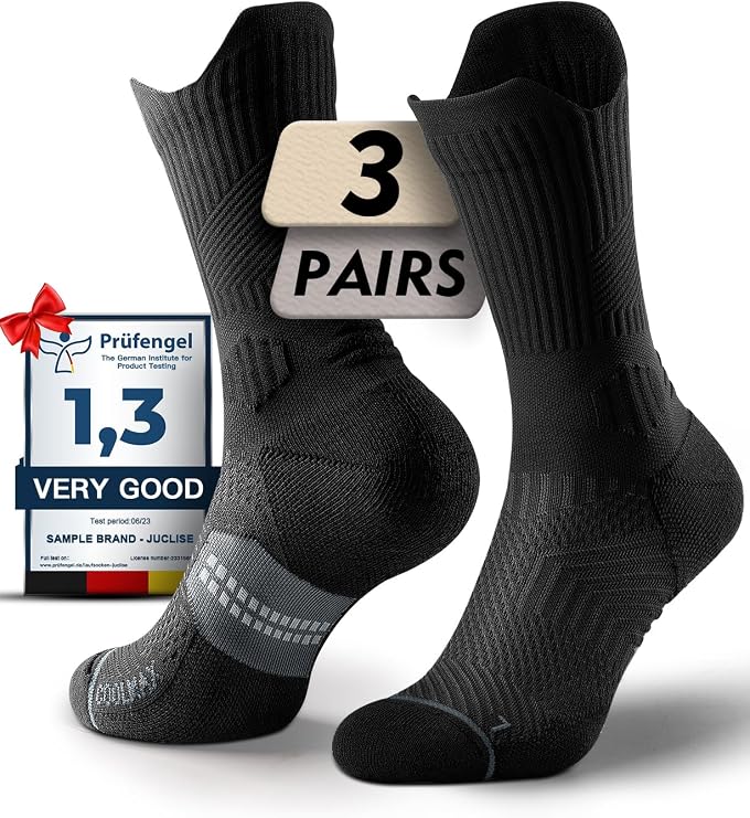 Juclise Compression Running Crew Socks Coolmax Bamboo Moisture Wicking Cushioned Anti-Blister Walking Hiking&Tennis sports