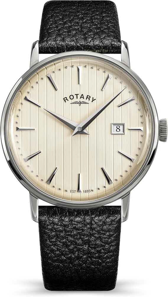 Rotary Men's Stainless Steel Black Strap Cream Dial 50m Watch