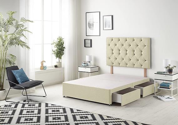 Bed Centre Premier Divan Base with 2 Drawers and Matching Headboard - Available in Multiple Fabrics and Colours (3FT Single, Linen Beige)