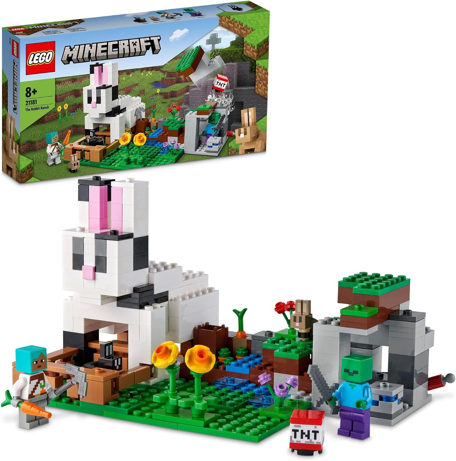 LEGO Minecraft 21181 Rabbit Ranch, Toy Blocks, for Boys and Girls, Present, Video Game, Animals, Ages 8 and Up