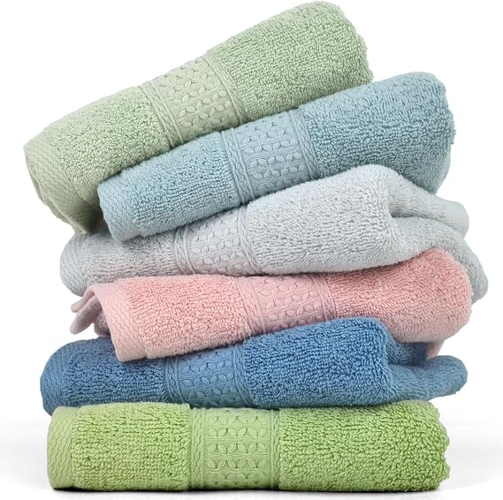 Cleanbear Hand-Towel Face-Towel Set,100% Cotton, High Absorbent, size29 x13, 6-pack 6 Colors(h601)