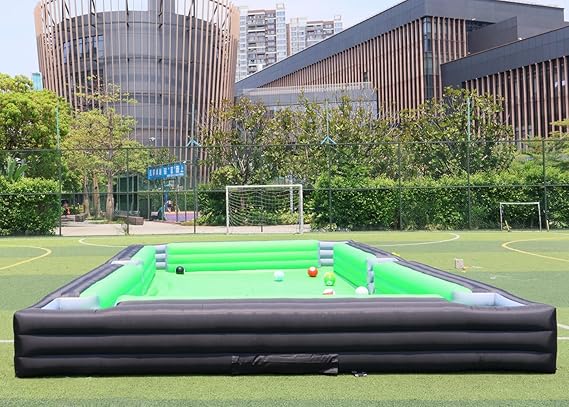 Giant Inflatable Snooker Football Pool Table Soccer Pool Pitch Billiards Inflatable Football Billiard Game with PVC mat, air Blower, 16 Balls for Party, Event