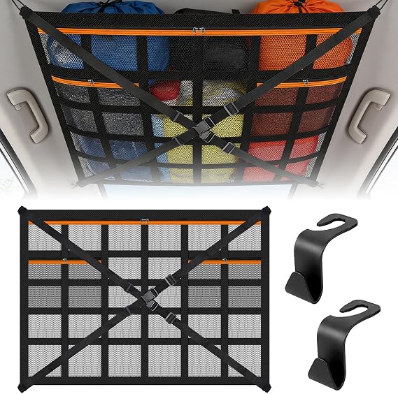 Double Storage Nets for Campervans, Adjustable Car Ceiling Cargo Net