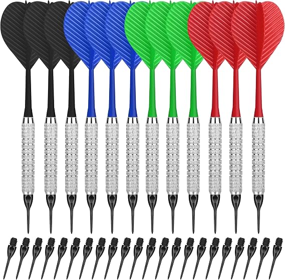 CyeeLife Plastic Tip Darts Set of 12 Soft Darts with 100 Plastic Tips for Electronic Dartboard