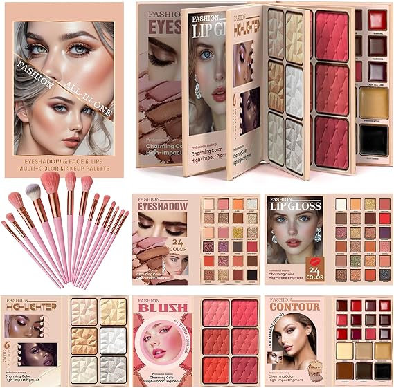 5-Layer Book-Style Makeup Palette Set with Brushes,Foldable Makeup Gift Set