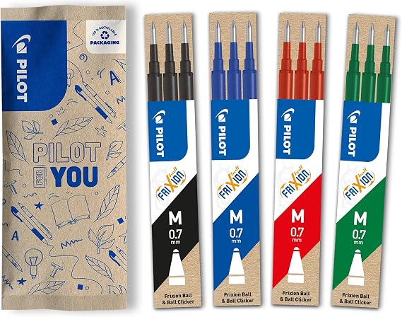 PILOT - FriXion Erasable Pen Refills 0.7mm - Assorted Colours - Pack of 12
