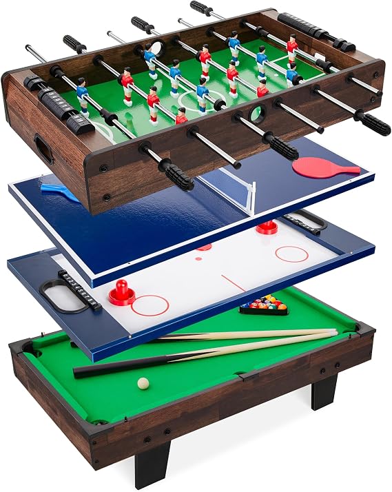 Best Choice Products 4イン1 マルチゲームテーブル 子供用コンビネーションアーケードセット 自宅 プレイルーム レックルーム ビリヤード付き エアホッケー フーズボール 卓球用