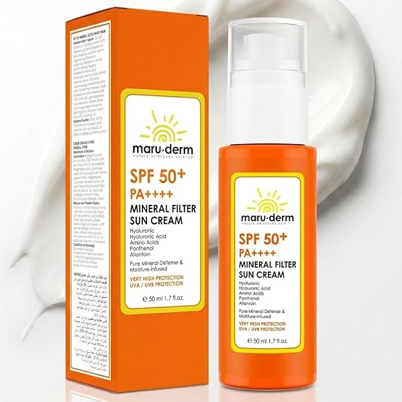 Maruderm%100 Mineral Filtre Güneş Kremi SPF 50+ PA++++ – Çinko Oksit ile Hassas Ciltler için Nazik Güneş Koruyucu, Hyaluronik Asit ile Nemlendirici, 50 ML