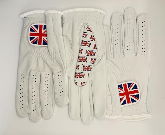 Union Jack Golf Gloves 3-Pack Left Hand for Right Handed Golfer Cabretta Leather Standout thumb print design Perfect Feel Exceptional Grip (M)