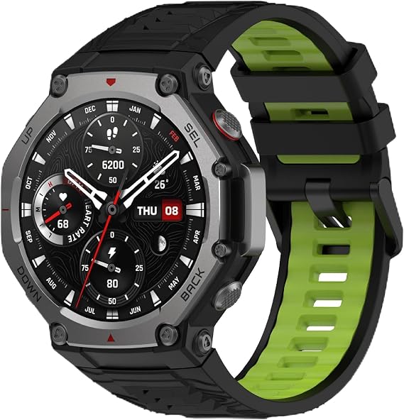 GIOPUEY Strap Compatible with Amazfit T-Rex 3, Soft TPU Watch Strap, Strap Replacement [color stitching design] - black/green