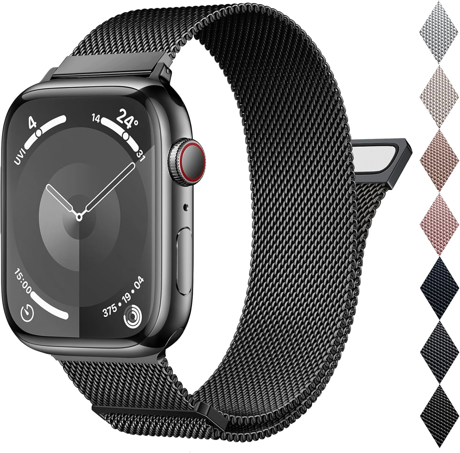 OULUOQI Compatible Apple Watch Band 49 mm 46 mm 45 mm 44 mm 42 mm 41 mm 40 mm 38 mm Stainless Steel Strap Length Adjustable Unisex Magnetic Clasp Mesh Ventilated Compatible Watch Series UltraUltra 2