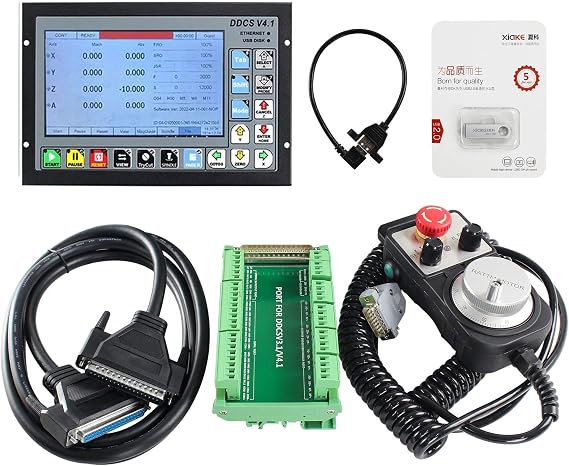 4 Axis 500KHz CNC Offline Controller DDCSV4.1 Stand Alone System Motion Controller PLC Slave Stepper Servo Motor Control+MPG Handwheel with E-Stop for CNC Router,Lathe,Engraving Milling Machine
