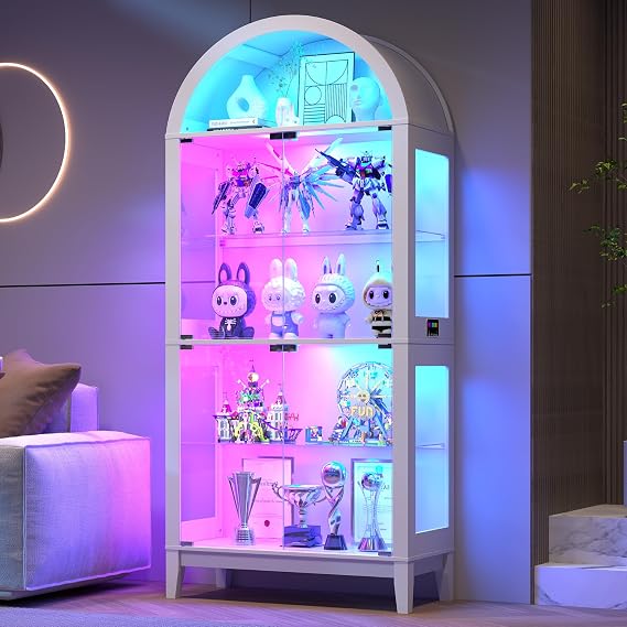 5-Tier 68.9" Display Cabinet with RGB Lights for Collectibles,White