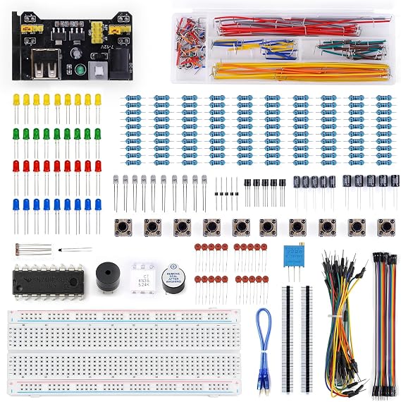 Electronics Basic Kit, Yakomon Starter Kit Breadboard Set with 830 Tie-Points Breadboard,Jumper Wire, Precision Potentiometer, Resistor etc. Compatible with Arduino, Raspberry Pi,STM32