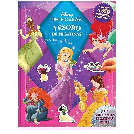 Disney Princesas Tesoro de Pegatinas - Libros de actividades para niños, 350 pegatinas reutilizables, pegatinas brillantes extra, 96 páginas de diversión