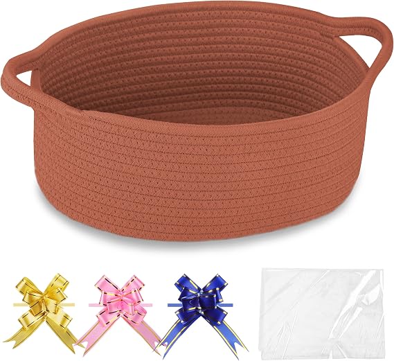 COMSE Empty Small Woven Gift Basket with Bag and Ribbons, Autumn Glaze