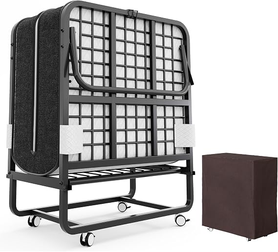 COTUBLR Folding Bed with Mattress, Portable Foldable Guest Beds for Adults 190 x 100 cm Twin Size Rollaway Day Bed with Premium 13 cm Memory Foam and Swivel Wheels, Bed Cover Included