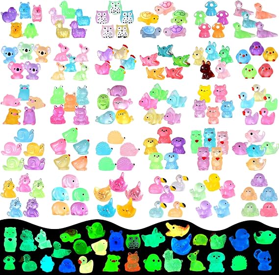 EKisemio 200PCS Mini Luminous Resin Animals, 30 Styles Tiny Resin Animals