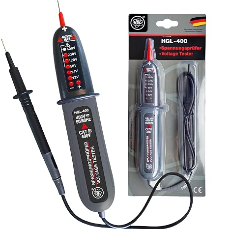 HGL -400 Voltage Tester Double Pole 12 V to 400 V AC/DC with LED Display Phase Tester IP54 Splash-Proof No Batteries Required 2-Pin Voltage Meter Socket Meter
