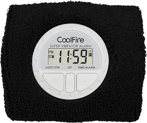 Coolfire Vibrating Alarm Wristband - Silent Wrist Shock Alarm for Deep Sleepers (Black)