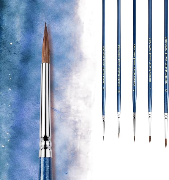 Golden Maple 5pcs Kolinsky Sable Brushes Set - #2/1/0/00/ 5/0 Micro Detail Brushes for Miniature Painting | Pro Artist Brushes for Models, Dolls & Figures