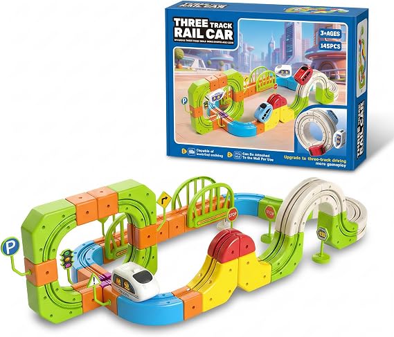 Electric Train Set for Kids, 3D Anti-Gravity Track, 145 Pieces