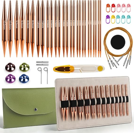 Circular Knitting Needles Set, 13 Pairs of Interchangeable Circular Knitting Needles Set with Case & Accessories, Round Needles from 3mm-10mm, Circular Knitting Kit for Beginners Adults