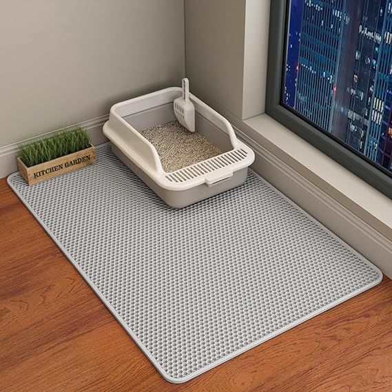 Cat Litter Mat, Double Layer Cat Litter Box Mat (35x24 Inch, Gray)