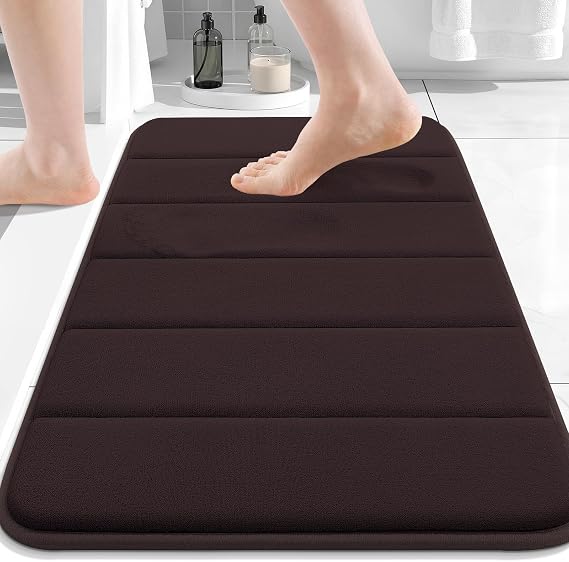 Buganda Memory Foam Soft Bath Mats - Non Slip Absorbent Bathroom Rugs Rubber Back Runner Mat for Kitchen Bathroom Floors 17" x 24", Brown