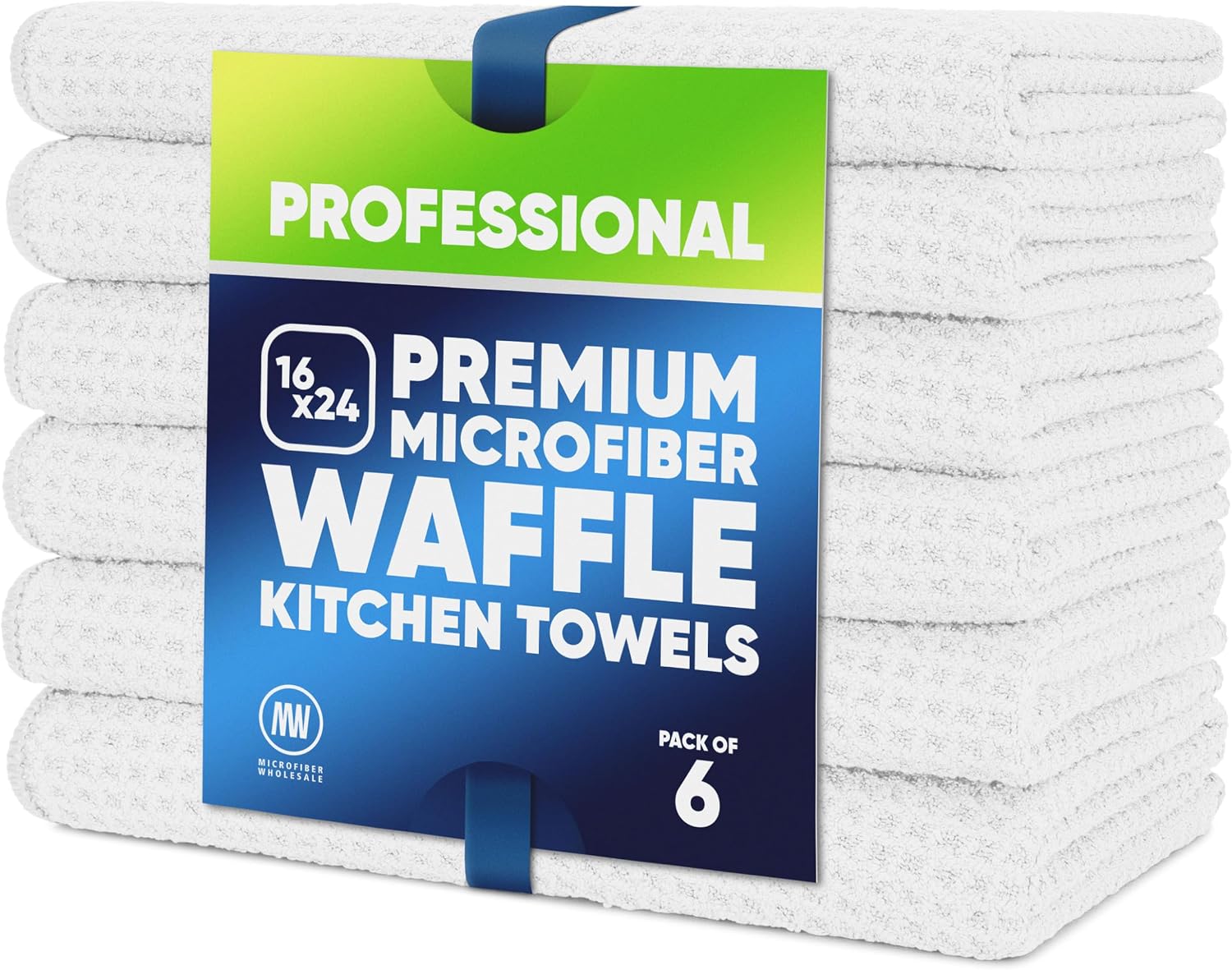 Kitchen Towels - Microfiber Waffle Weave Towels | White | 16 x 24 in. 6 Pack | Absorbent, No Lint, Thick, Reusable, Commercial, Soft, Hand, Tea, Glass, Bar, Sublimation Blank, Polyester Cloths